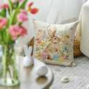 AVOIN colorlife Easter Eggs Bunny Throw Pillow Covers, 18 x 18 Inch Flowers Bowknot Cushion Case Decoration for Sofa Couch Set of 2 (White)