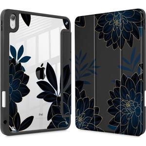 Case for iPad 11 inch A16 2025 Generation 11th / iPad 10.9 inch 2022 10th Gen, Buit in Pencil Holder with Shockproof Cover Clear Transparent Back Shell Auto Wake/Sleep, Flower Dahlia