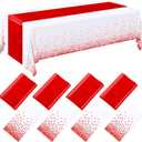 Breling 8 Pack White and Red Disposable Plastic Tablecloths and Satin Table Runner Set, 54 x 108 Inch Tablecloth, 12 x 108 Inch Table Runners for Wedding Graduation Birthday Baby Shower