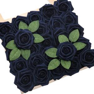 TINGE TIME Navy Blue Artificial Roses 25pcs Fake Flowers for DIY Wedding Bouquets, Centerpieces, Bridal Shower, Party Decorations,Baby Shower,Cake Decorations and Home Decorations