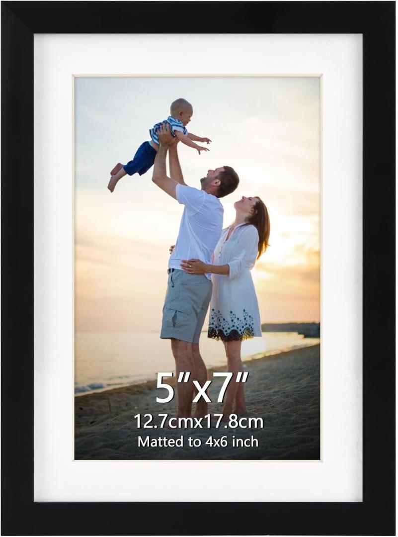 Hoikwo 5x7 Black Picture Frame, Display Pictures 4x6 with Mat or 5x7 Without Mat, 1 Pack 5 by 7 Frame for Wall Hanging and Table