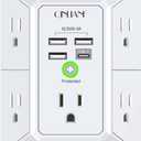 Wall Charger, Surge Protector, QINLIANF 5 Outlet Extender with 4 USB Charging Ports, 3-Sided 1680J Power Strip Multi Plug Adapter Spaced for Home Travel Office