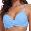 RELLECIGA Womens Underwire Bikini Top Molded Push Up Swim Top Only Swim Bra (Blue, L)