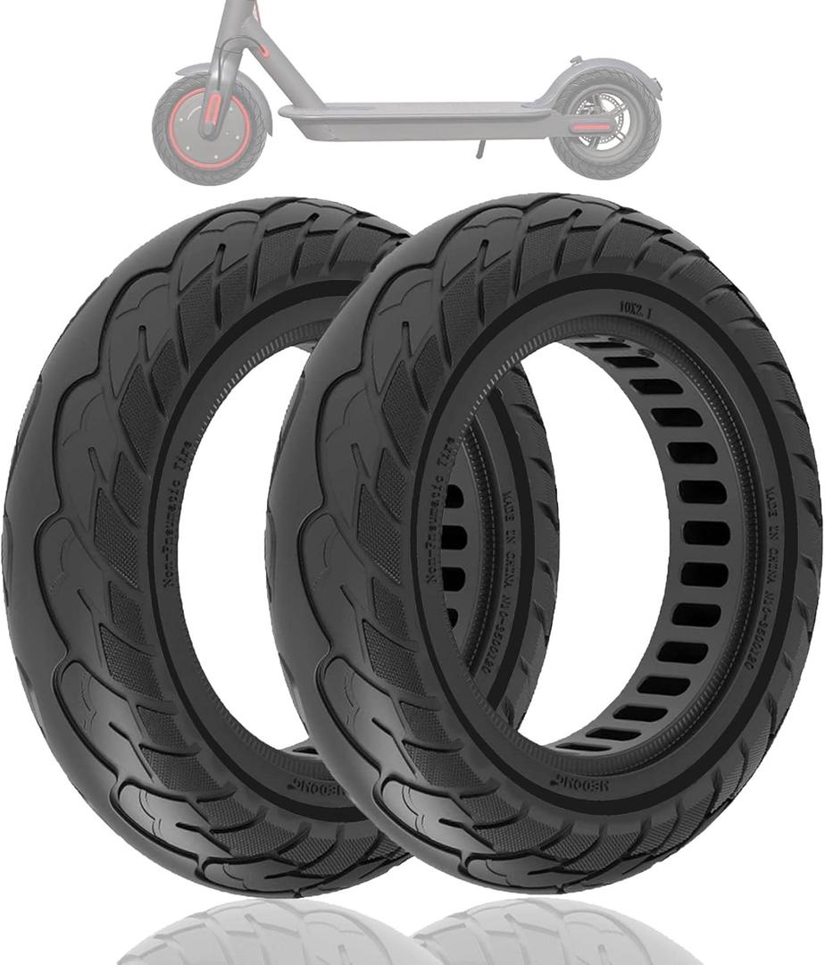 10 inch Solid Rubber Tire, 10x2.125, 50/75-6.1 Tubeless Tyre for Xiaomi M365/Pro 1s/Pro 2, Gotrax G4/Xr/V2 Electric Scooter, 10x2 Puncture-Proof Explosion-Proof Wheel Replacement Black 2pcs