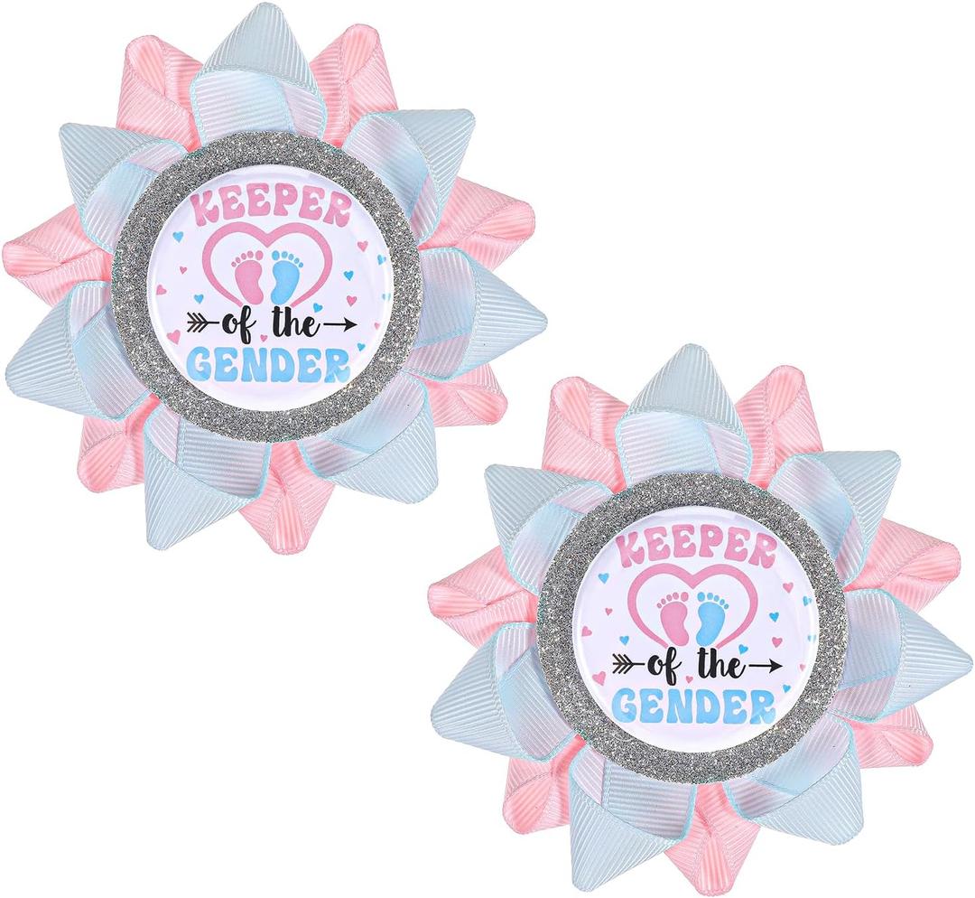 Keeper Of The Gender Pin Boy Or Girl Unveiling Ribbon Button Pin Pink Or Blue Gender Reveal Ideas For Gender Reveal Party Decorations Baby Shower Supplies