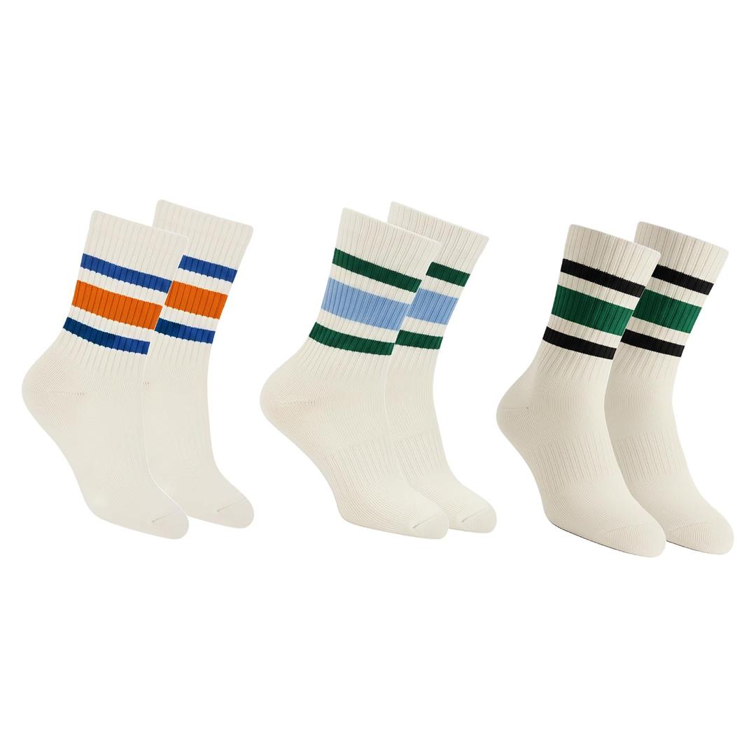 QZLKNIT Retro Striped Crew Socks Sport Socks,Casual Cotton Stretchy Socks, with Seamless Toe for Men and Women Multicolor (US, Alpha, One Size, Regular, Regular, 5, STYLE 4) (White)