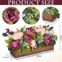 Pre-Made Flower Table Centerpieces for Dining Room Wedding Artificial Peony Table Decorations Wood Tray with Fake Flowers for Living Room Party Bar Kitchen Table(Dusty Mauve & Blush Pink)