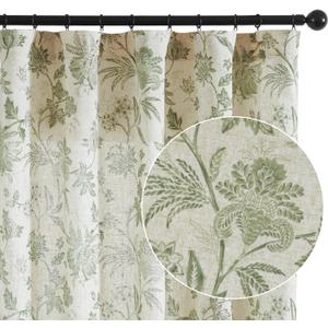 jinchan Linen Floral Curtains for Living Room with Printed Flower 63 Inches Long Light Filtering French Country Back Tab Rod Pocket Sage Green Window Curtain Set Farmhouse Drapes 2 Panels