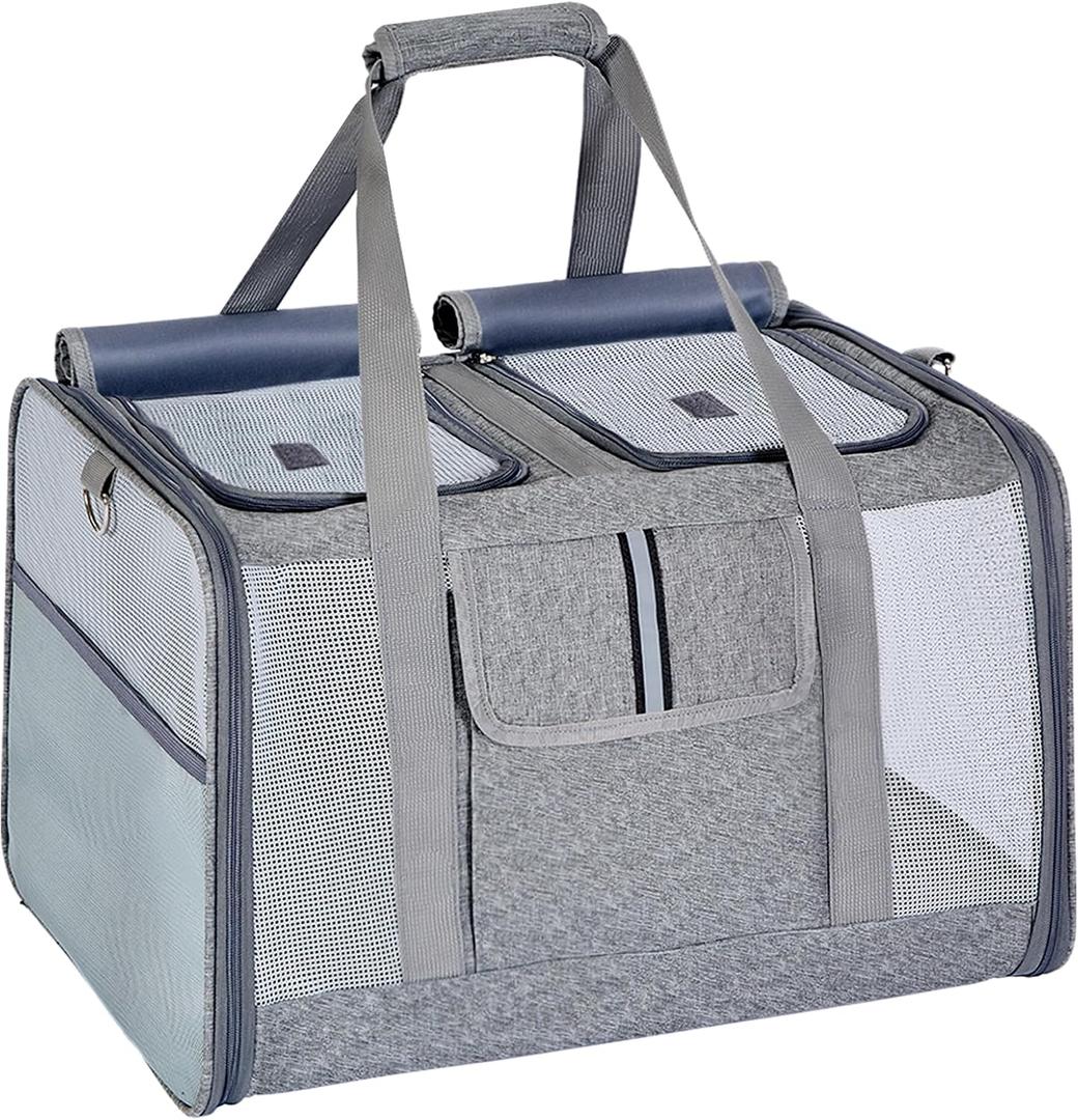 Lawfery Cat Carrier for 2 Cats, Large Soft-Sided Pet Travel Carrier, Dual Compartments, Privacy Protection, Dog Carrier for Small/Medium Dogs, Home & Outdoor Use