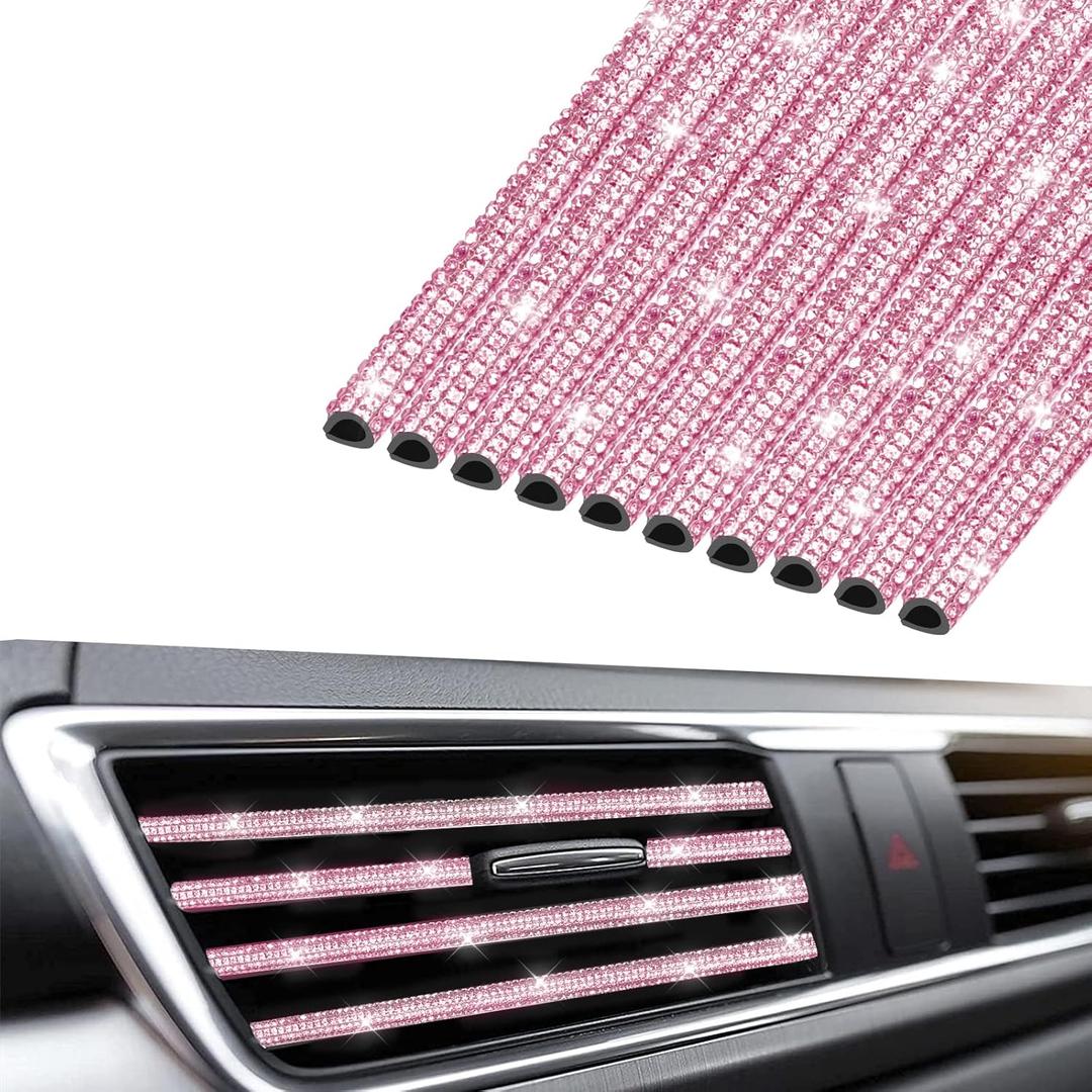 INSAUTO Bling Car Accessories for Women,Bling Car Air Vent Outlet Trim, 10pcs Rhinestone Car Air Conditioner Vent Decoration Strips(Pink)