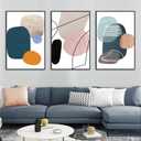 MPLONG Wall Art 3 Pieces Of Framed Decorative Paintings Abstract Simple Orange White Blue And Other Color Blocks Wall Art Canvas Prints Wall Decor Gifts Size 16" x 24" x 3 Panels