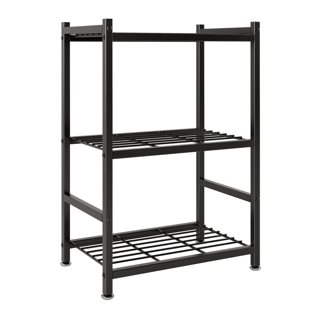 Tujurich Small Storage Shelves, 3-Tier Metal Shelving Unit with Leveling Feet, Compact Shelf Organizer for Garage, Kitchen, Pantry and Closet Organization, 17.7" x 11.8" x 29.9",Black
