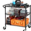 Finnhomy 3 Tier Heavy Duty Commercial Grade Utility Cart, Wire Rolling Metal Trolley with Handle Bar, Steel Kitchen Service Cart with Wheels, Food Storage Trolley on Wheels, NSF Listed, Black