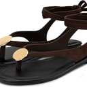 Carcuume Women's Suede Flat Sandals with Metallic Accents Adjustable Strappy Flip Flops for Beach Vacation Casual Outings Cushioned Dressy Slides,MOLAZY-00, 9