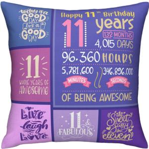 11 Year Old Girl Birthday Gifts Ideas - Birthday Gifts for 11 Year Old Girls - 11th Birthday Decorations for Girls - 11 yr Old Girl Birthday Gifts Throw Pillow Covers 18 x 18 inch