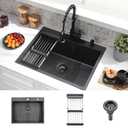 WHaor 25x22 Drop In Kitchen Sink Black Stainless Steel Single Bowl 9" Deep
