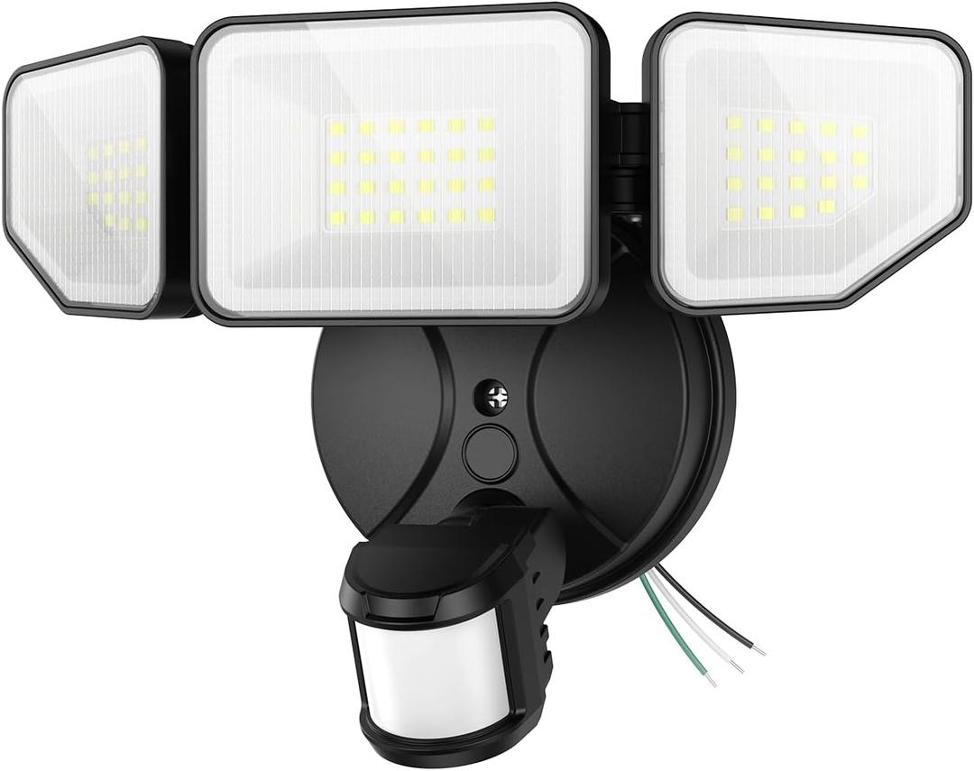 65W 6500LM Flood Lights Outdoor Motion Sensor, Hardwired Security Floodlights 6500K IP65 Waterproof, Dusk to Dawn Lighting Outside, Black 1 Pack