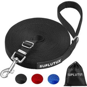 Long Leash for Dog Training - 50ft Adjustable Obedience Recall Dog Training Leash for Large Medium Small Dogs with Storage Pouch Black