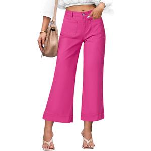 luvamia Wide Leg Jeans for Women Trendy High Waisted Flare Jeans Cropped Denim Pants Stretchy Baggy with Patch Pockets (X-Large, Hot Pink)