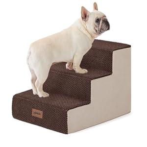 ZOMISIA Dog Steps for Couch - Pet Stairs for Small Dogs and Cats, Dog Steps with Non-Slip Bottom Grey 3 Steps, Brown