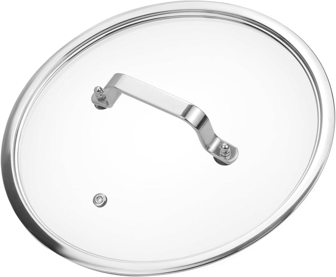 LC LICTOP Tempered Glass Lid, Fit for 10 Inch Cookware, Universal Pot and Pan Cover Replacement - Dishwasher Safe, Oven Safe, Glass Cover with Stainless Steel Edge & Wide Strap Handle for Kitchen (Silver)