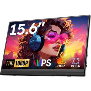 Portable Monitor for Laptop FHD 15.6" 1080P Ultra-Slim USB-C&HDMI External Second Screen for Laptop Travel Monitor Dual Speaker-Screen Extender for PC/Mac/Phone/PS4/5/Xbox/Switch-VESA*2