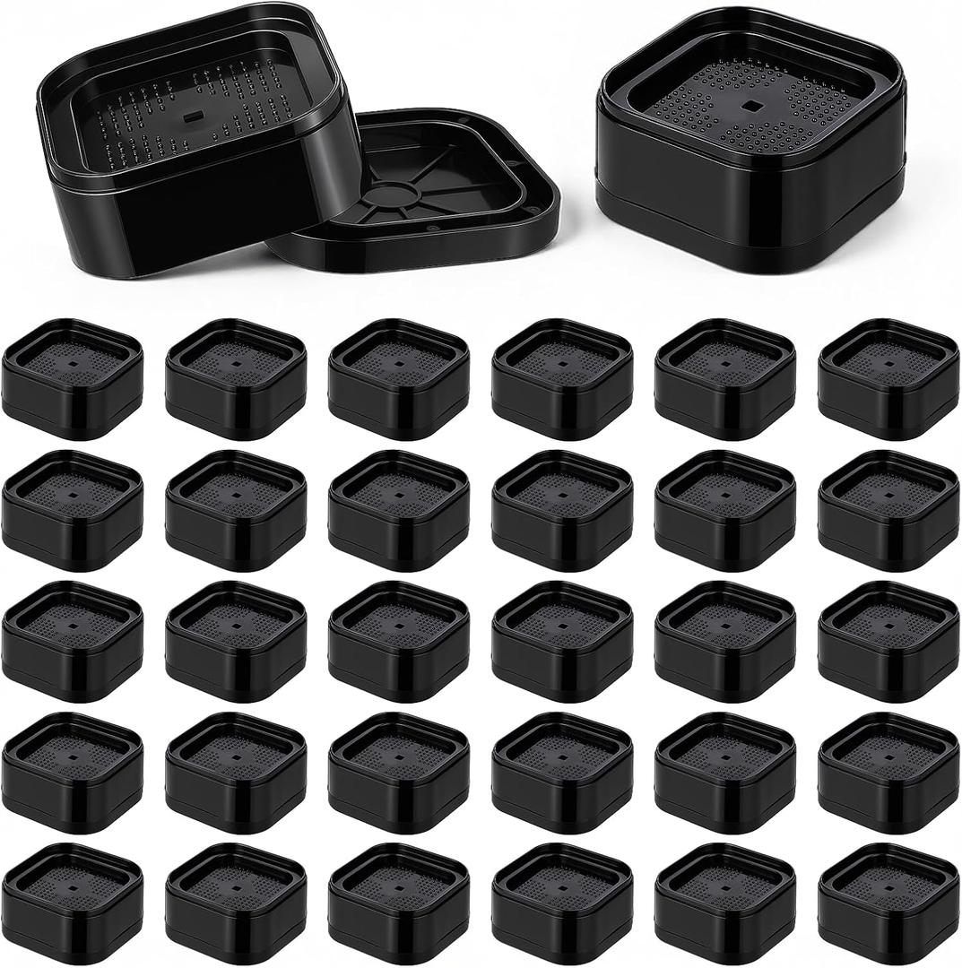 SHENLIU 32 Pack Furniture Risers, Adjustable Stackable Heavy Duty Bed Lifts Risers Black Square Bed Raising Blocks for Desk Leg Table Couch Sofa Chair Frame Legs Dorm