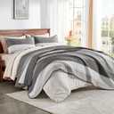 Andency Oversized King Quilt Bedding Set, 120x98Inch Dark Grey Stripe Super King Bedspread Coverlet 3 Pieces, Soft Lightweight Patchwork Quilted Bed Set for All Season (1 Quilt, 2 Pillowcases)