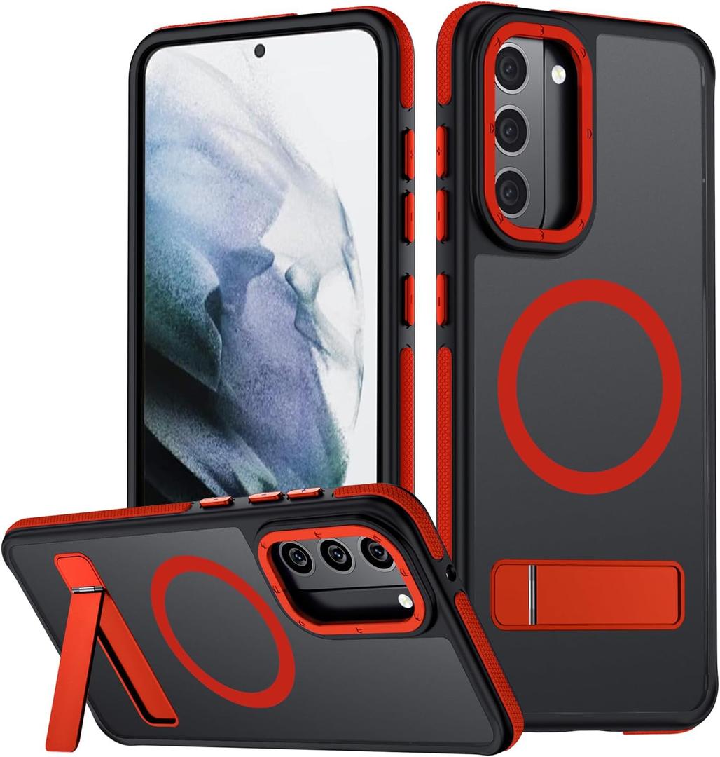 for Samsung Galaxy S21 Case, [Compatible with MagSafe], Adjustable Kickstand, Military Grade Drop Tested, Translucent Matte Phone Case for Galaxy S21 Case (Red)