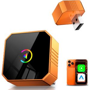 Aimoon Mini Wireless CarPlay Adapter 2026 Upgraded for Apple CarPlay & Android Auto, Plug & Play, Fast and Auto Connect, No Latency 2 in 1 Car Play Wireless Adapter for iPhone iOS 10+ Android 11+ (Orange)
