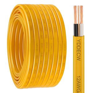 12/2 NM-B Wire with Ground - 100FT Non-Metallic Sheathed Cable 100% Pure Copper 12 AWG 2 Conductor Residential Indoor Wire for Outlets, Switches, Other Loads and Lighting Wiring Projects etc.