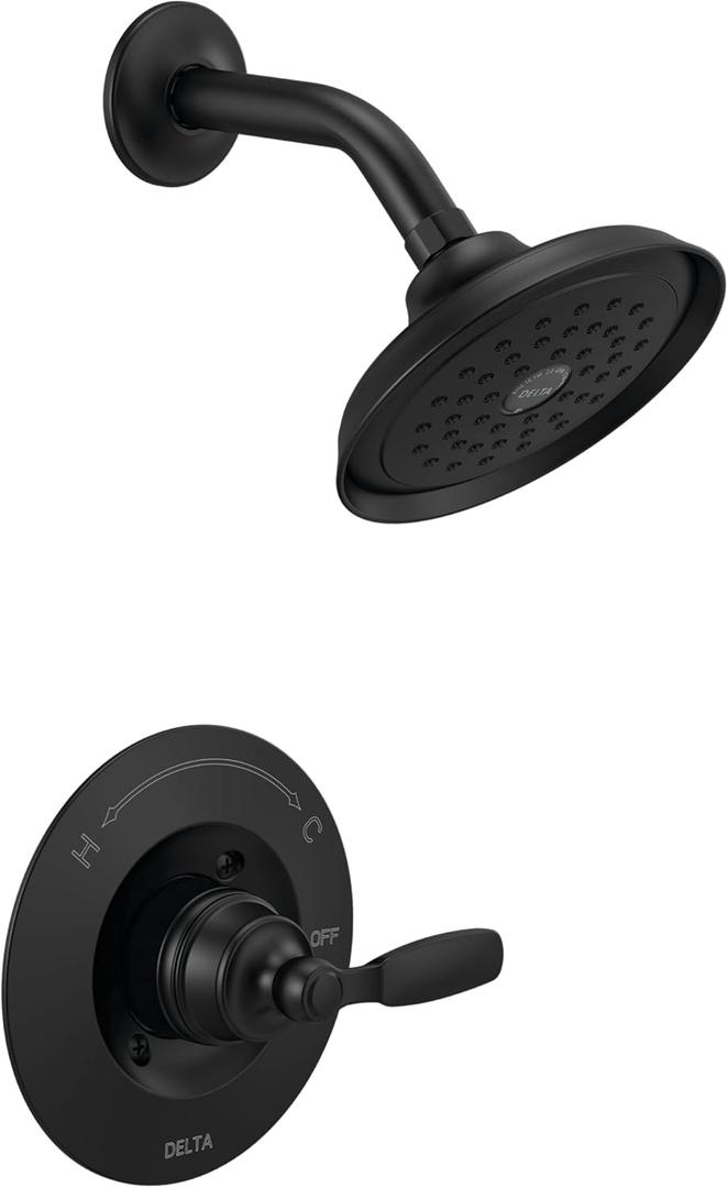 Delta Woodhurst 14 Series Shower Faucet Set, Matte Black Shower Head and Handle Set, Valve Trim Kit, Matte Black T14232-BL (Valve Not Included)