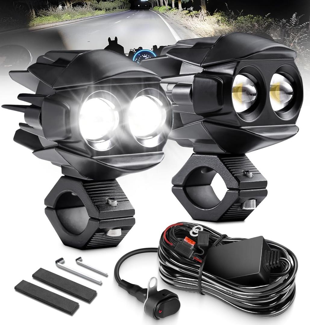 Motorcycle Fog Lights LED Kit Auxiliary Driving Lights with Switch Wiring Harness Brackets 50W Hi-Low Combo Beam for R1200GS Adventure Touring Cruiser Sport Motorcycle E-bike ATV UTV Trike
