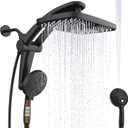 Rain Shower Head with Handheld High Pressure rainfall Shower Heads with Handheld Spray Combo Adjustable one-piece stand daul shower head Built-in Magnetic Docking and Power Jets (Black)
