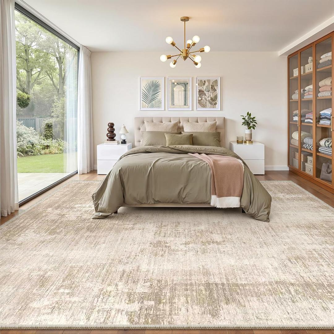 Valenrug 8x10 Area Rugs for Living Room, Large Washable Rug Non Slip Beige