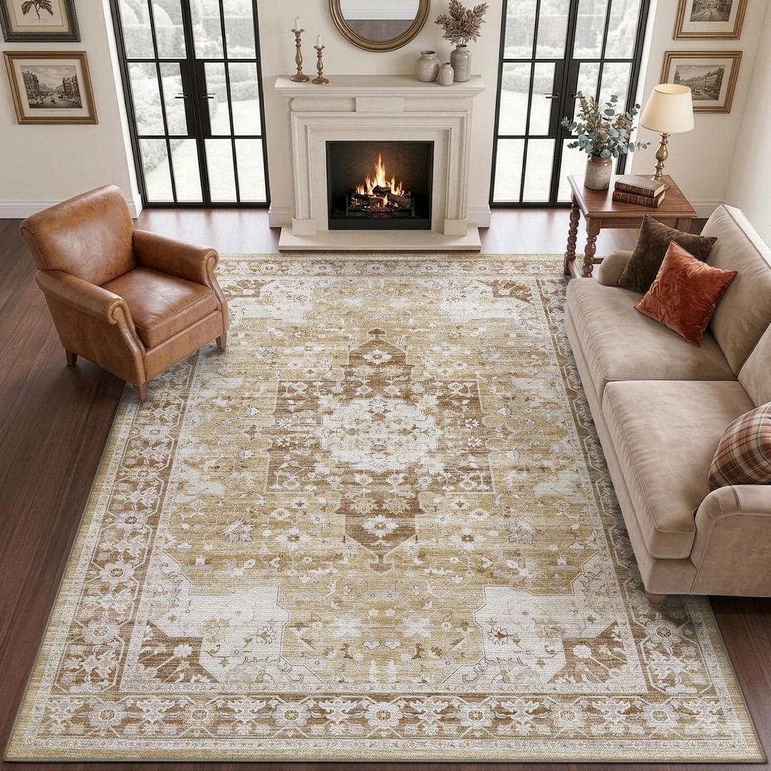 DEXI 9x12 Large Area Rugs for Living Room, Washable Rug for Bedroom, Beige