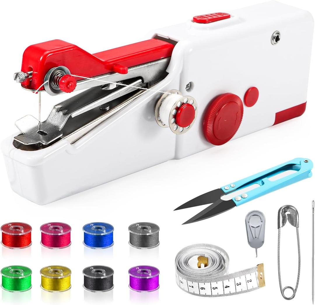 Nupec Handheld Sewing Machine, Mini Cordless Portable Hand Sewing Machine for Beginners, Household & Travel Quick Repairs Electric Hand Held Sewing Device for Fabric Clothing Kids Cloth Pet Clothes