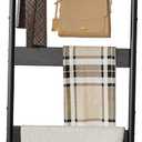 Blanket Ladder, 5-Tier Towel Holder with 4 Removable Hooks, Farmhouse Wall Leaning Decorative Rack Shelf, Wooden Towel Display Rack, Quilt Ladder for Living Room, Bedroom, Black
