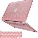 Compatible with MacBook Pro 13 inch Case M2 2025 2024 2023 2022 2021-2016 M1 A2338 A2251 A2289 A2159 A1989 A1708 A1706,Glitter Smooth Leather Hard Shell Case + Keyboard Cover, Shining Rose Gold