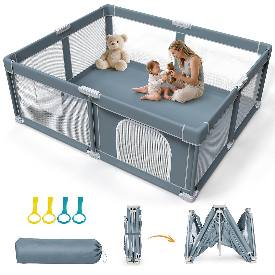 Foldable Baby Playpen - 71"59" Collapsible Play Pen for Babies and Toddlers - Indoor Outdoor Foldable Play Yard with 4 Handles - Folding Baby Playpen with Bag Portable Travel Play Yard
