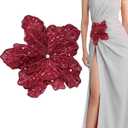 1pc Handmade Large Flower Rhinestone Applique for Clothes, Sparkly Sequin Beaded Patches for Wedding Dress, Embroidery Lace Sewing Patches for Bodice Hat Jean Jacket (Burgundy)