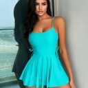 One Piece Swimdress for Women Tummy Control Bathing Suit Vintage Skirt Design Modest Full Coverage 2025 Swim Dress Lakeblue Medium