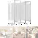 Medical Privacy Screen on Wheels, Foldable Medical Room Divider with Lockable casters, Waterproof Nylon Panel, Portable Privacy Screen for Room, Easy to Clean (White 5 Panels)