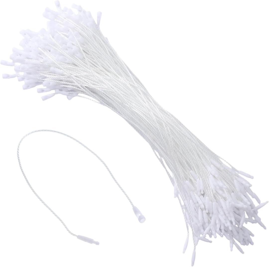 200Pcs 7.8 Inch Thick Hang Tag String Fasteners, White Hang Tag Nylon String Hanging Rope Snap Lock Pin with Plastic Snap Lock Strong Tensile Resistance for Clothes Tags Price Tags (White)