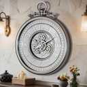 AYRELY 24IN Decorative Moving Gear Large Wall Clock, Oversized Industrial Steampunk Gears, Big Numerals Wall Clock for Modern Living Room Decor (Silver)