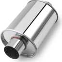 LCGP 2.5 inch Ultra Quiet Resonator, 304 Stainless Steel Resonator 2.5", 2.5'' Inlet & Outlet 14" Overall Length Universal Muffler High Performance resonator, Oval Muffler Shape, Silver