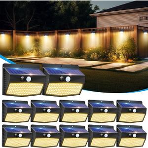 Solar Motion Sensor Lights Outdoor [ 12 Packs/138 LED ] Solar Fence Lights With 3 Lighting Modes, Solar Powered Security Lights Waterproof for Outside Yard Garden Backyard Deck Step Garage,Warm White