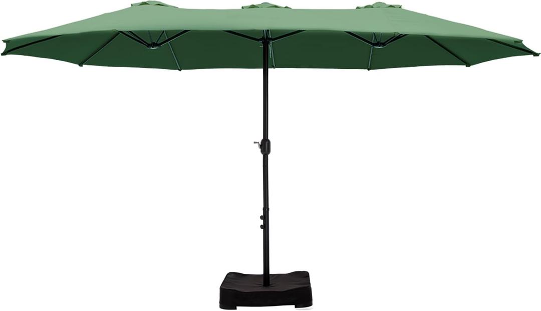 HERA'S PALACE 15ft Umbrella Patio Outdoor with Base Large Rectangle Table Double Market Umbrellas Clearance Included Stand for Deck Outside Pool Picnic Inground Yard Commercial, Mint