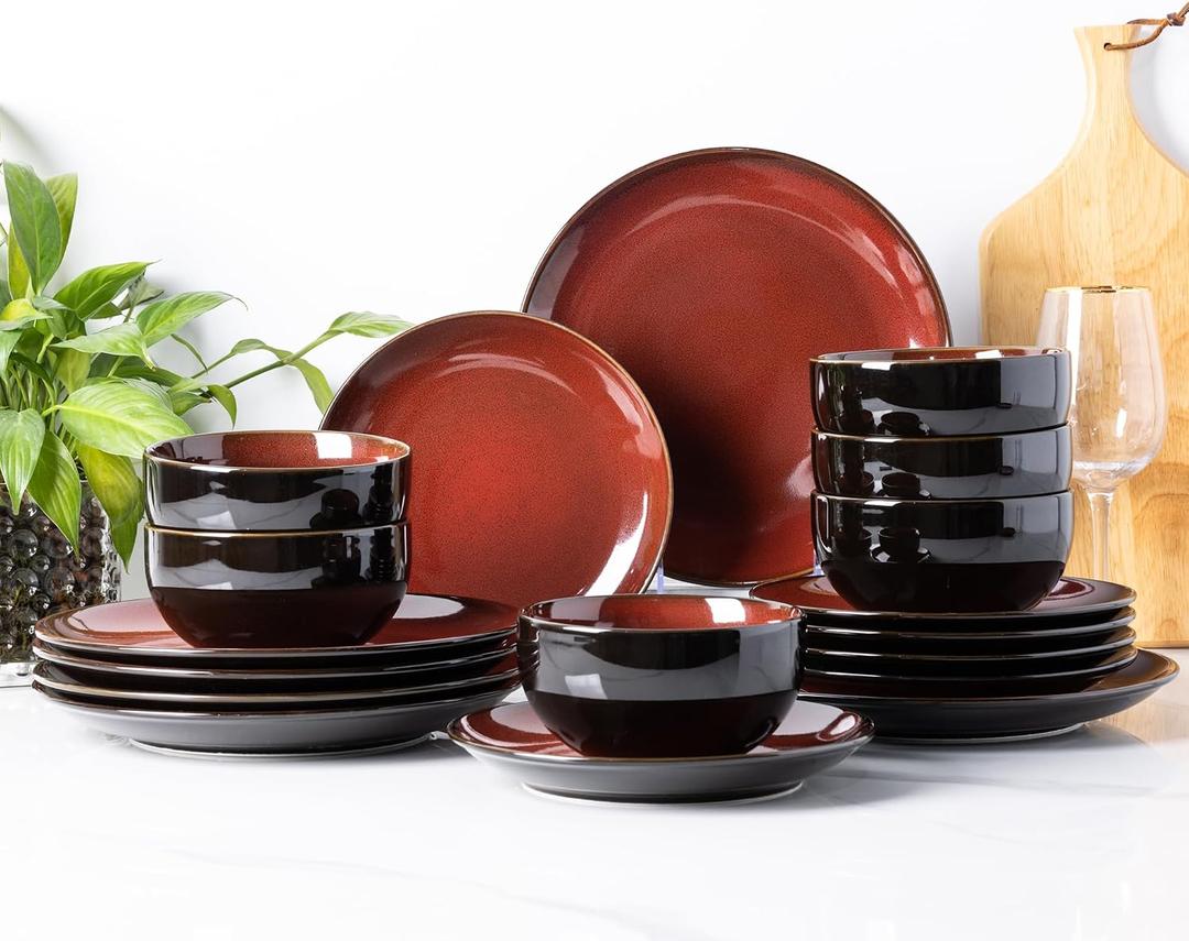 LERATIO Porcelain Dinnerware Sets for 6,18 Piece Plates and Bowls Set