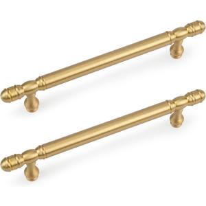 5 Pack Brushed Gold Solid Brass Cabinet Handles,Kitchen Drawer Pulls, 6-3/10 Inches Furniture Door Handles for Cupboard Bedroom Wardrobe(Antique)